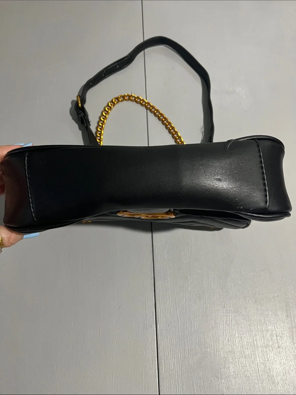 Black Quilted Chain Shoulder Bag with Gold Hardware